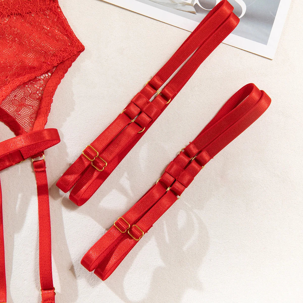 Diccvicc Lingerie Sexy cils chauds dentelle garniture pansement soutien-gorge porte-jarretelles avec sous-vêtements culotte Transparent intimité porter ensemble exotique