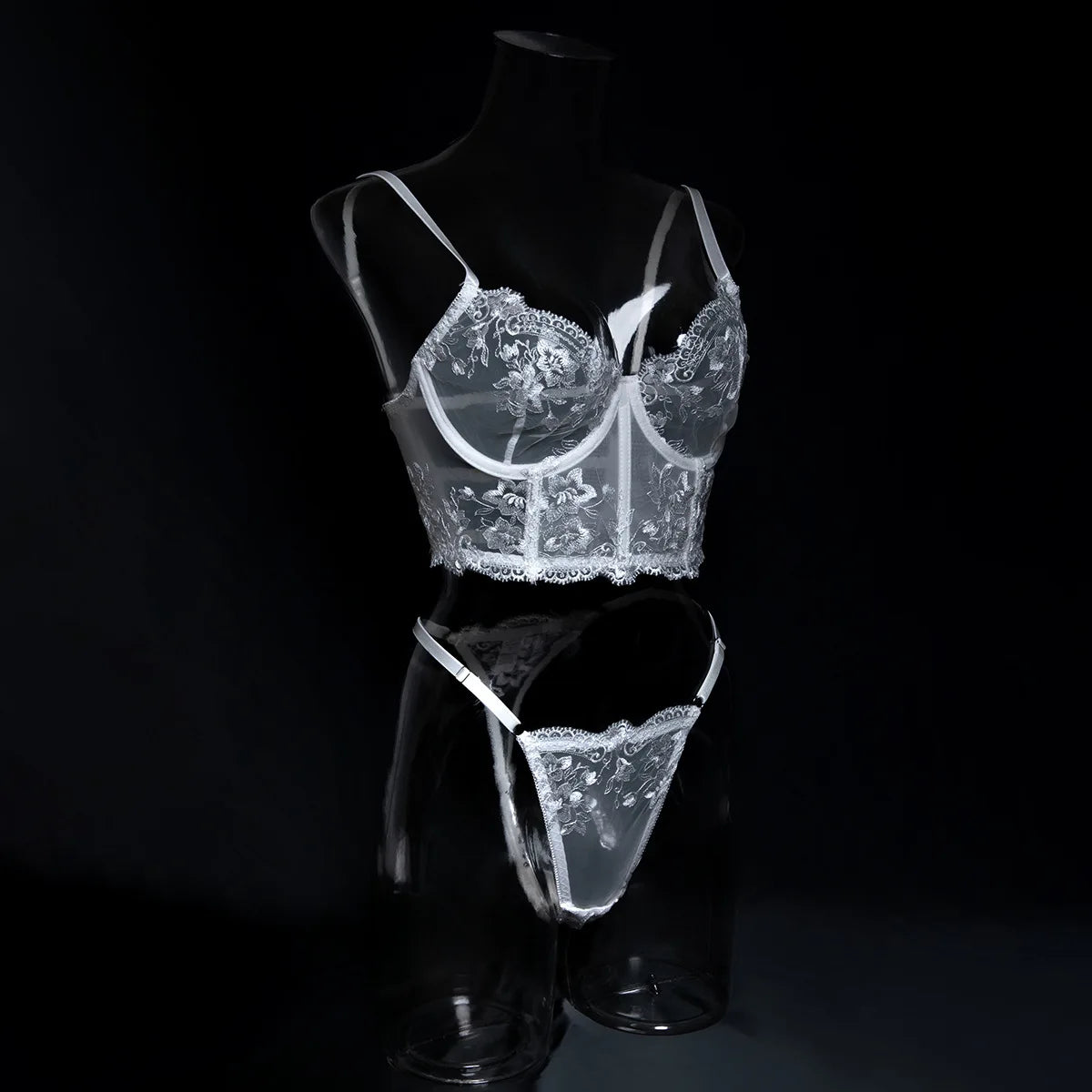 Romantique Sexy femme Lingere élégant Boudoir Corset soutien-gorge Hilitos 2PC ensemble voir à travers brodé français femme sous-vêtements