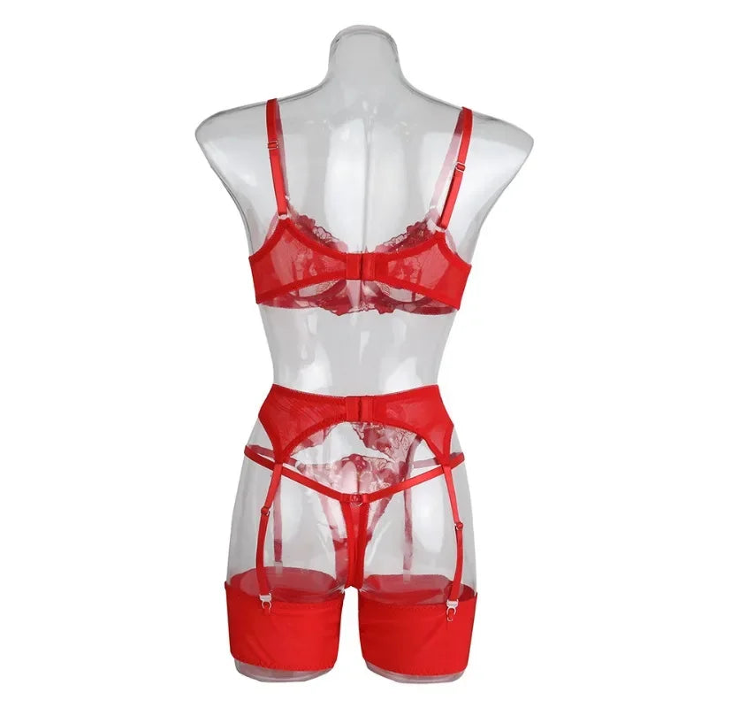 Ensemble soutien-gorge et slip Sexy pour femmes, maille transparente brodée en dentelle avec plusieurs couleurs, bretelles, soutien-gorge push-up érotique