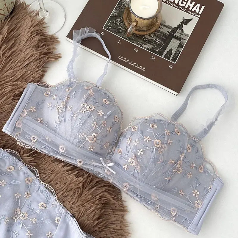 Soutien-gorge Sexy en dentelle brodée florale, sous-vêtements confortables et réglables pour femmes, bonnet 3/4, brassière sans fil pour filles, Bralette