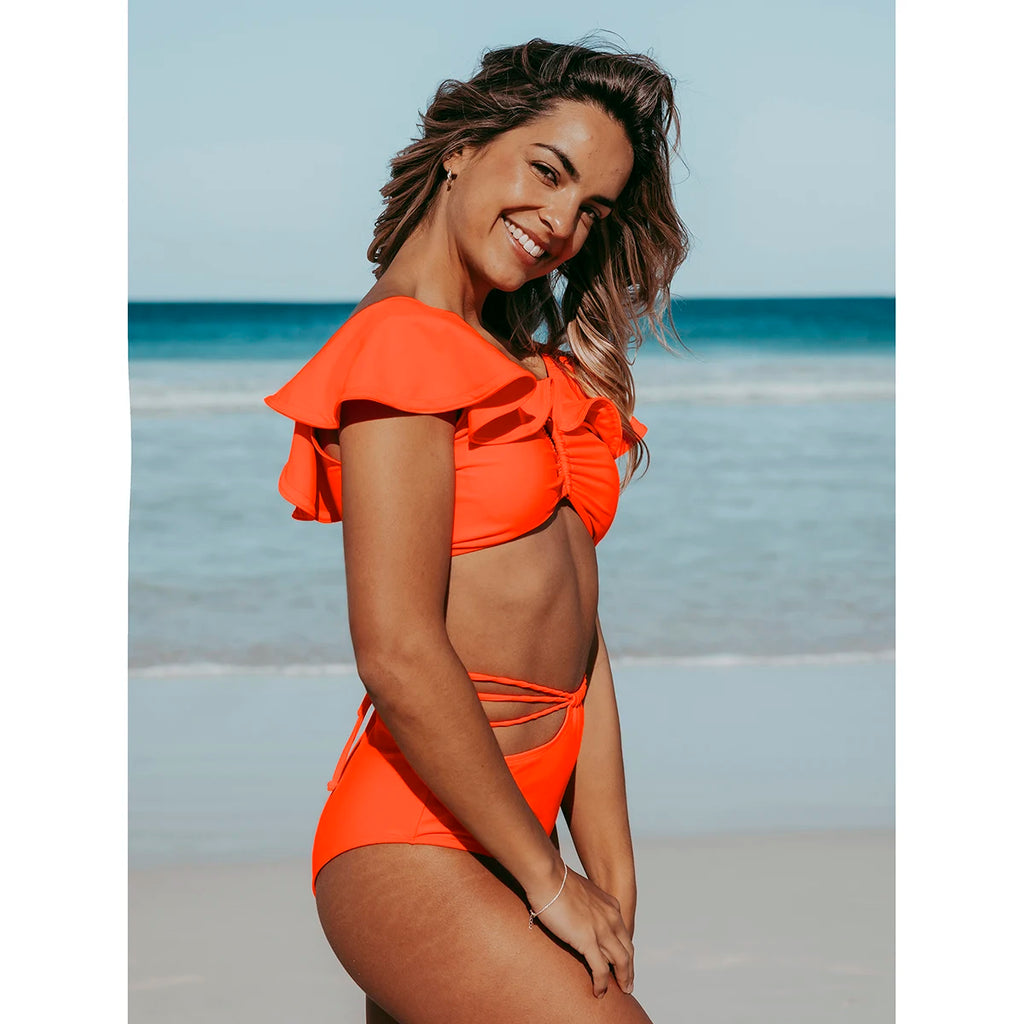 Deux pièces femmes Floral 2025 Push-Up rembourré soutien-gorge volants bandeau Bikini ensemble maillot de bain maillots de bain maillot de bain maillots de bain Biquini