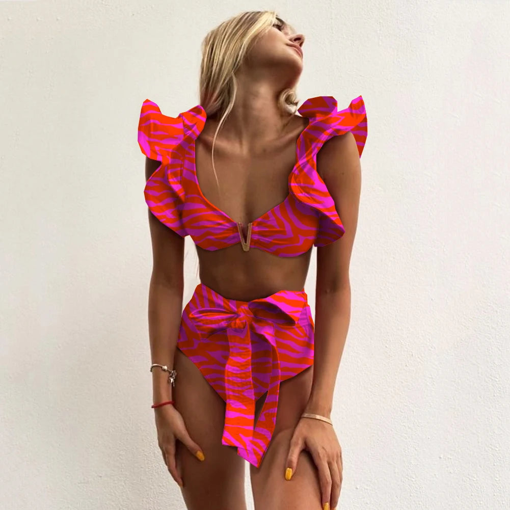 Deux pièces femmes Floral 2025 Push-Up rembourré soutien-gorge volants bandeau Bikini ensemble maillot de bain maillots de bain maillot de bain maillots de bain Biquini