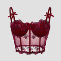 Corset Sexy en dentelle avec nœud brodé de fleurs pour femmes, Camisole en maille transparente, haut court Slim, soutien-gorge filaire, Lingerie de Festival