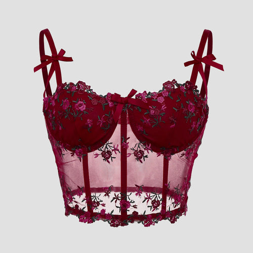 Corset Camisole Maille & Nœud Brodé – vue 1