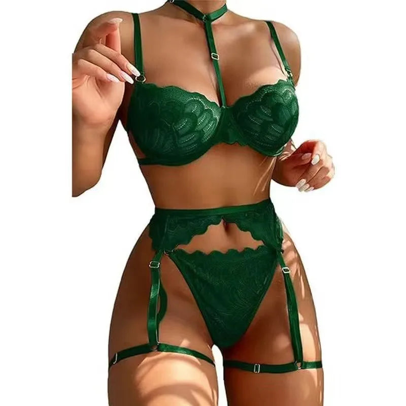 Ensemble de lingerie sexy en dentelle pour femmes, sans armatures, lingerie sexy pour femmes, grande taille, lingerie sexy transparente pour femmes, vêtements de nuit