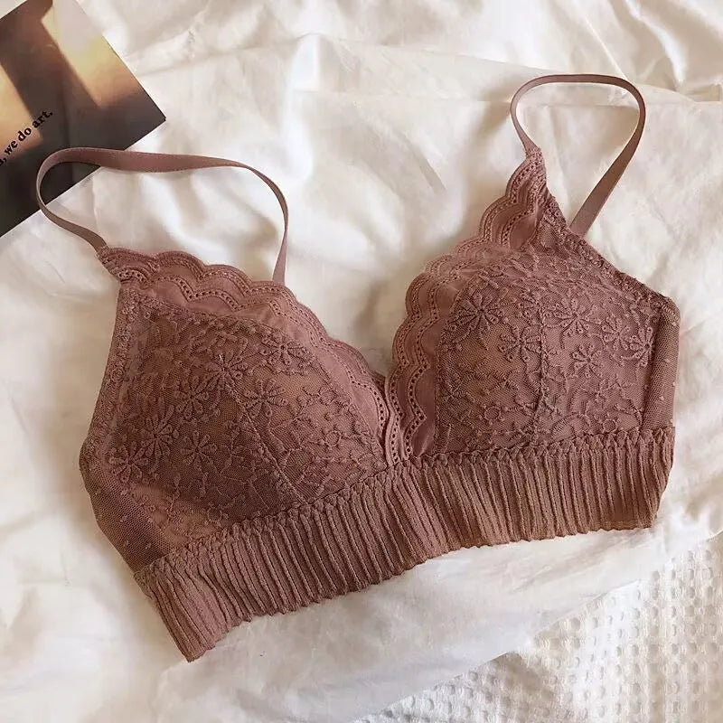 Soutien-gorge Sexy en dentelle brodée florale, sous-vêtements confortables et réglables pour femmes, bonnet 3/4, brassière sans fil pour filles, Bralette