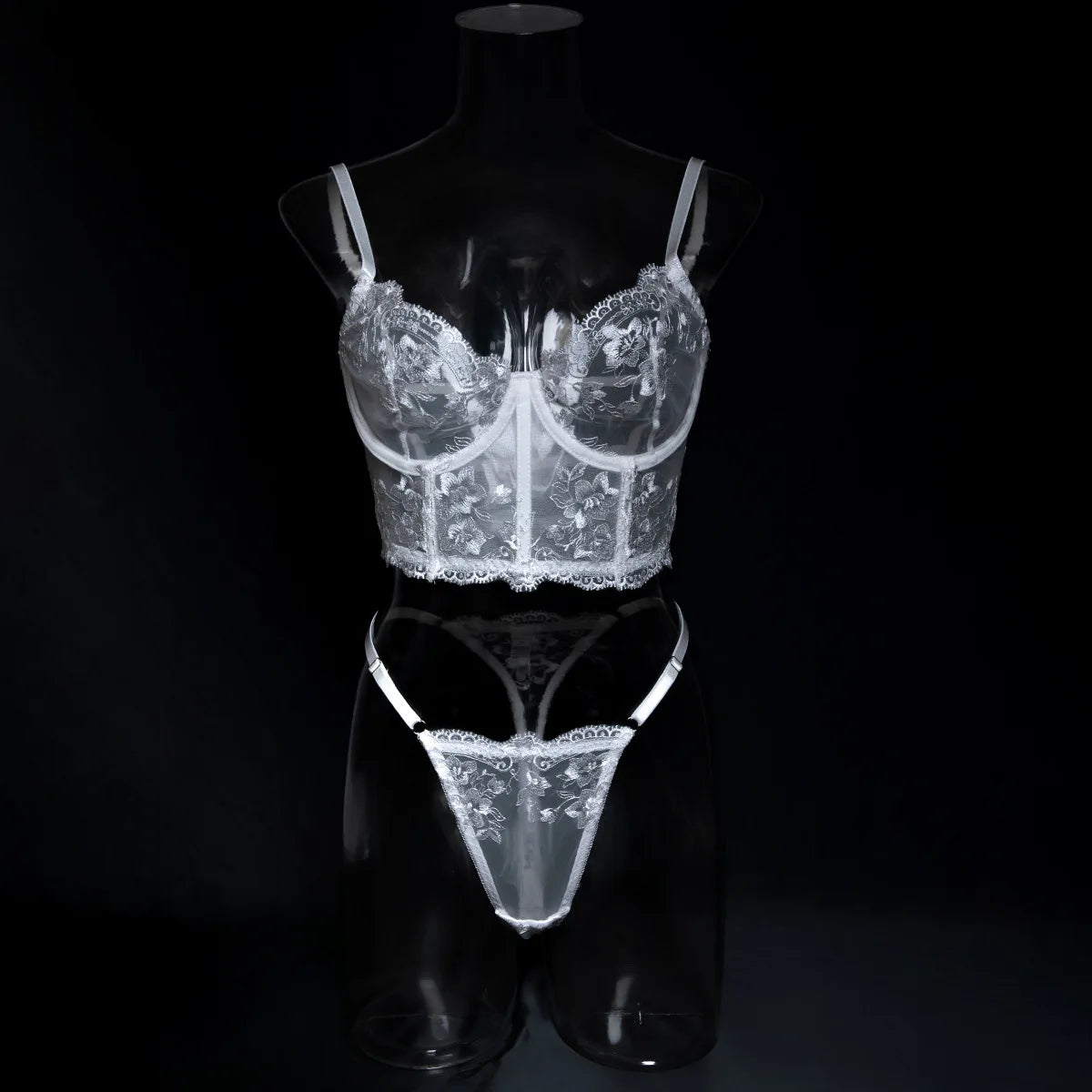 Romantique Sexy femme Lingere élégant Boudoir Corset soutien-gorge Hilitos 2PC ensemble voir à travers brodé français femme sous-vêtements