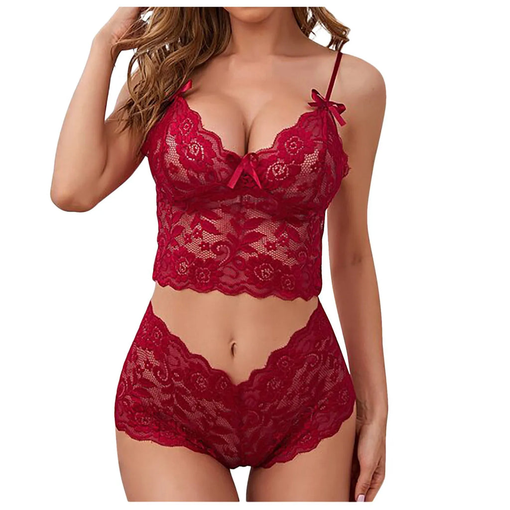 1 pièces femmes dentelle soutiens-gorge ensembles femme Non rembourré soutien-gorge culotte ensemble été nœud jarretelle sous-vêtements slips dame Sexy Lingerie culotte M L
