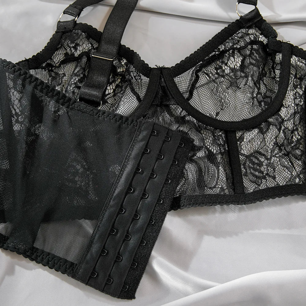 Ensembles de Lingerie sensuelle fantaisie, jarretelles ajourées sur le côté, sous-vêtements pour femmes, transparent en dentelle chaude, nouveaux tenues