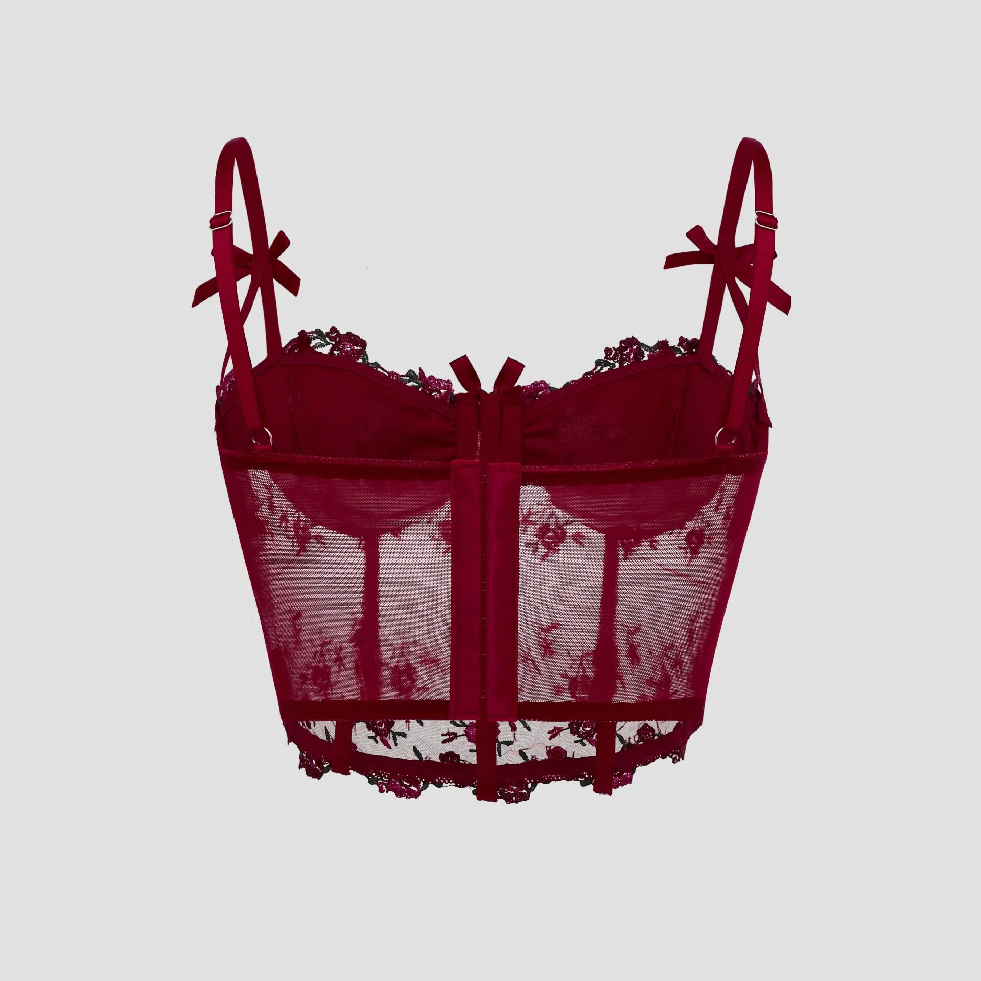 Corset Sexy en dentelle avec nœud brodé de fleurs pour femmes, Camisole en maille transparente, haut court Slim, soutien-gorge filaire, Lingerie de Festival