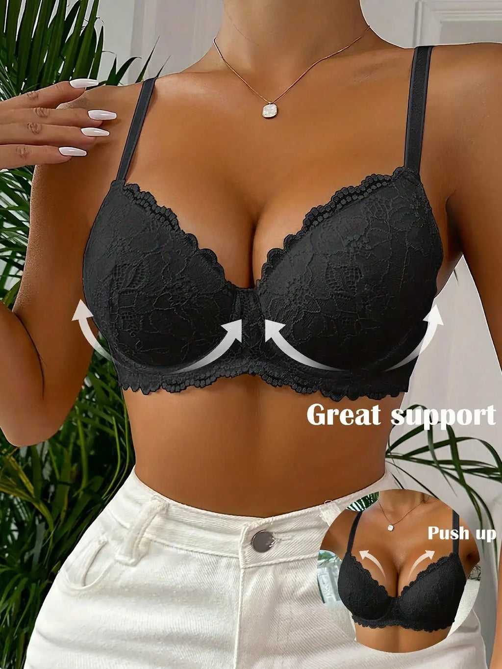 Lingerie sexy en dentelle demi-tasse pour femme, soutien-gorge invisible sans bretelles, push-up avant, boucle, usage quotidien
