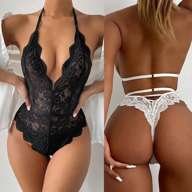 Body Sexy femme Lingerie nuisette dentelle une pièce body Porno érotique pyjamas 18 + adulte Lingerie vêtements de nuit de mariage