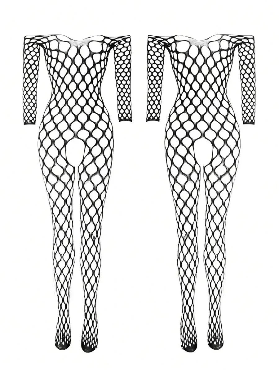 Ensemble de Lingerie Sexy sans entrejambe pour femmes, soutien-gorge Teddy en résille, Costumes érotiques, maille extensible, bas de corps creux, ensembles de sous-vêtements féminins