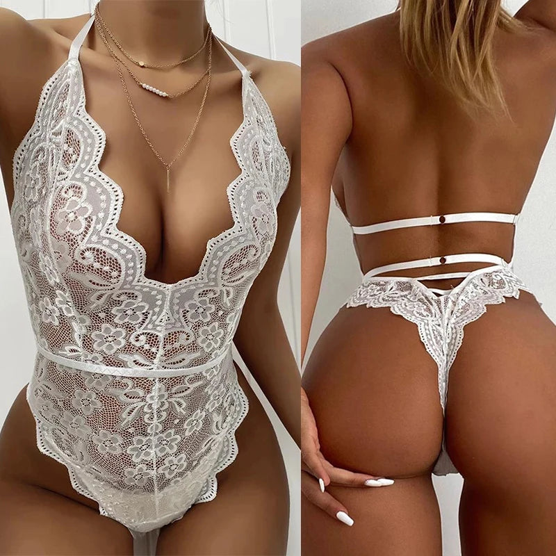 Body Sexy femme Lingerie nuisette dentelle une pièce body Porno érotique pyjamas 18 + adulte Lingerie vêtements de nuit de mariage