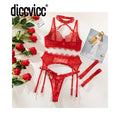 Diccvicc Lingerie Sexy cils chauds dentelle garniture pansement soutien-gorge porte-jarretelles avec sous-vêtements culotte Transparent intimité porter ensemble exotique