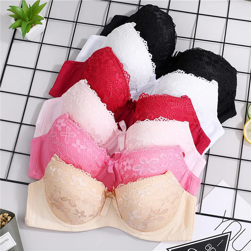 Soutien-gorge Push Up en dentelle pour femmes, avec armatures, nœud Sexy, Bralette, sous-vêtements féminins, Lingerie, bretelles réglables, brassière froncée, 2023