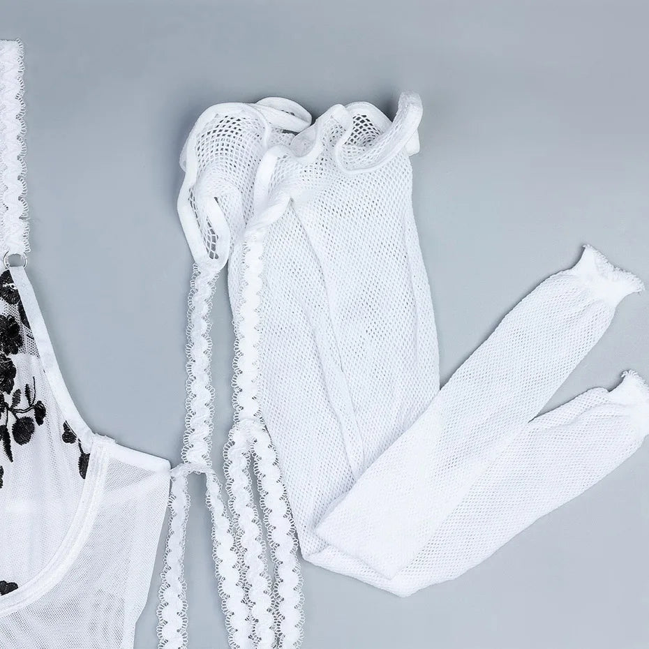 Ensemble de sous-vêtements en dentelle transparente pour femmes, lingerie sexy, soutien-gorge et slip, bas, vêtements de nuit, olympiques porno, 7.0