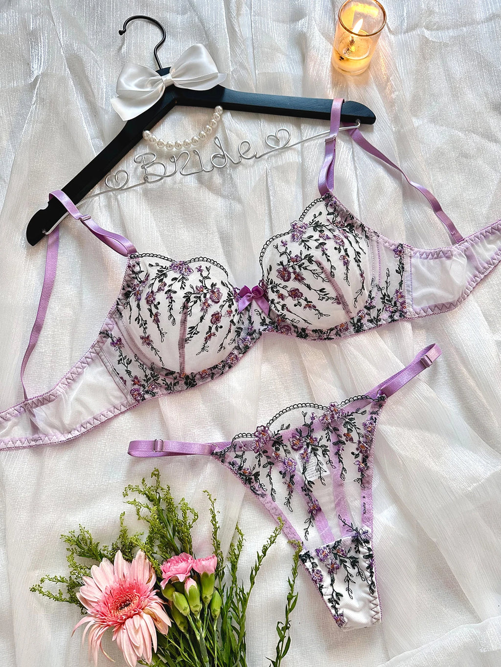 Soutien-gorge push-up en Tulle brodé, Lingerie féerique exotique, maille transparente, 3 pièces, vêtements intimes transparents pour femmes