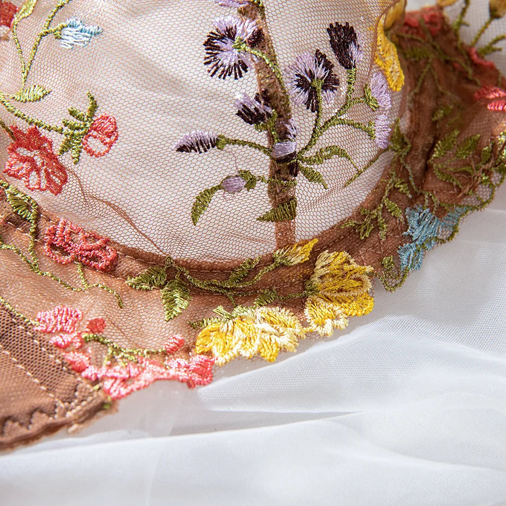 Ensemble soutien-gorge et culotte à fleurs pour femmes, ensemble deux pièces avec perspective, sous-vêtements sans censure, vêtements nette, sexy, 1300 ere, XXX