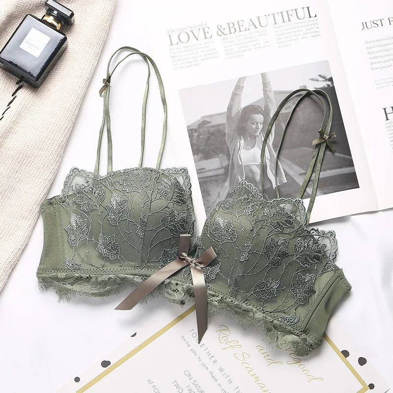 Soutien-gorge Sexy en dentelle brodée florale, sous-vêtements confortables et réglables pour femmes, bonnet 3/4, brassière sans fil pour filles, Bralette