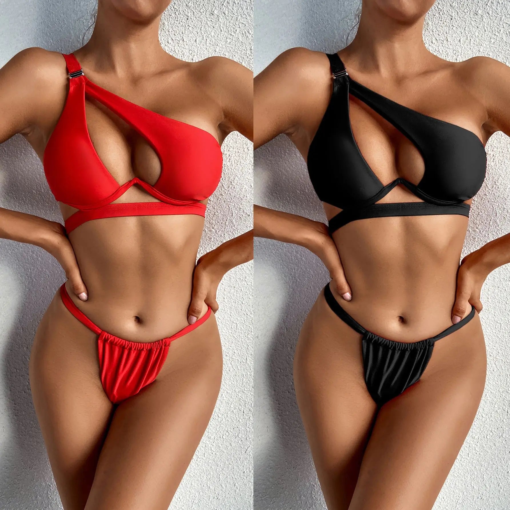 DEKA une épaule Bikini ensemble femmes solide Push Up à armatures maillots de bain vêtements de plage string maillot de bain Biquini plissé maillots de bain