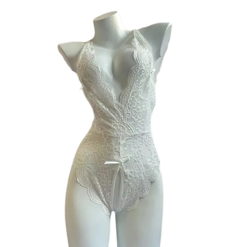 Pour les femmes chaud érotique corps Transparent collants Sexy Lingerie sous-vêtements Sexy Costume dentelle ouvert entrejambe ensemble de Lingerie Body
