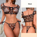 Ensemble de sous-vêtements en maille Sexy pour femmes, soutien-gorge Transparent, épaules dénudées, ensemble de 2 pièces, à volants, sous-vêtements fantaisie Sexy