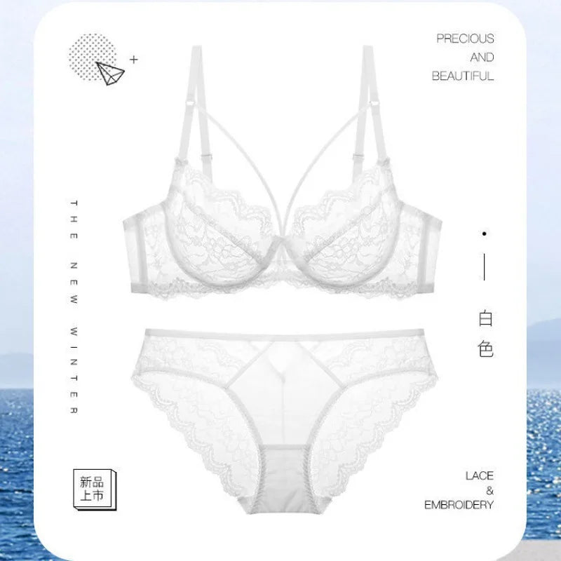 Ensemble de soutien-gorge sexy en dentelle française, minimiseur pour buste grand transparent, lingerie Pure Desire avec découpe, best-seller toutes saisons