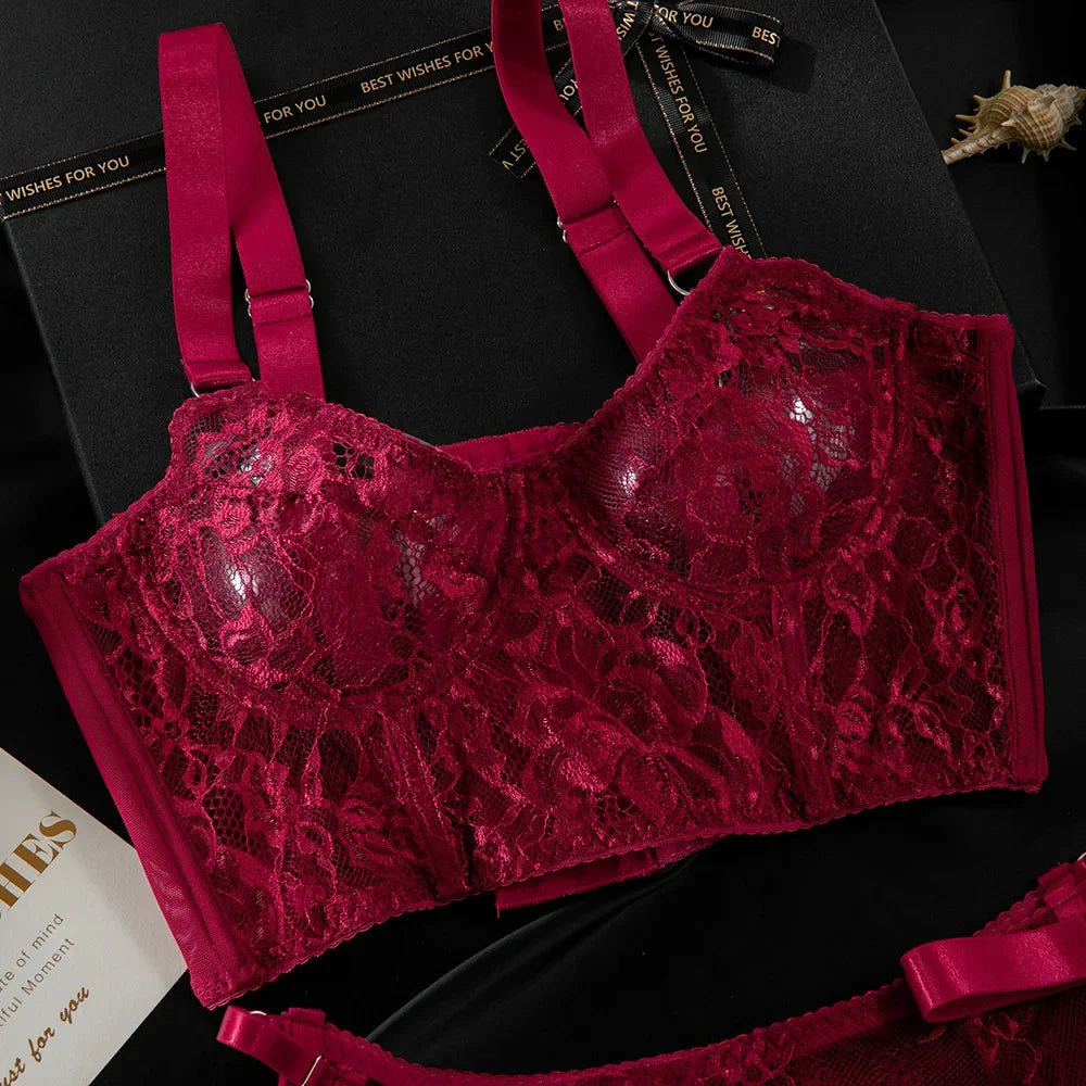 Ensembles de Lingerie sensuelle fantaisie, jarretelles ajourées sur le côté, sous-vêtements pour femmes, transparent en dentelle chaude, nouveaux tenues