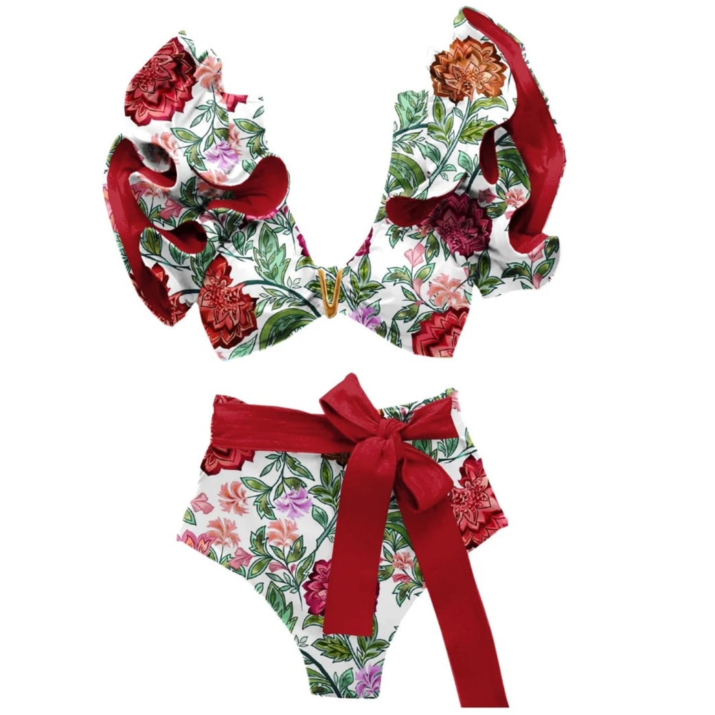 Deux pièces femmes Floral 2025 Push-Up rembourré soutien-gorge volants bandeau Bikini ensemble maillot de bain maillots de bain maillot de bain maillots de bain Biquini