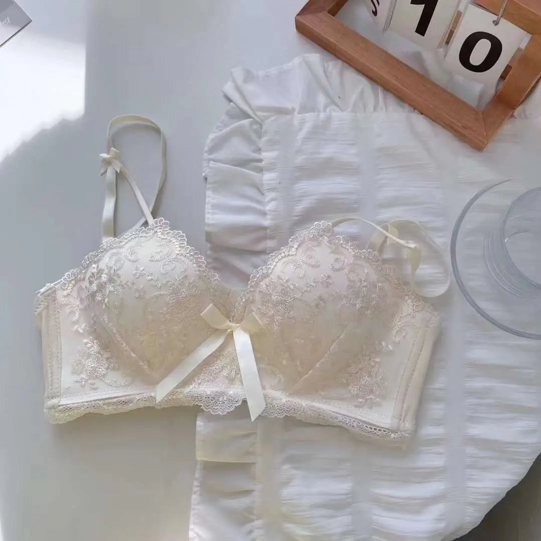Soutien-gorge Sexy en dentelle brodée florale, sous-vêtements confortables et réglables pour femmes, bonnet 3/4, brassière sans fil pour filles, Bralette