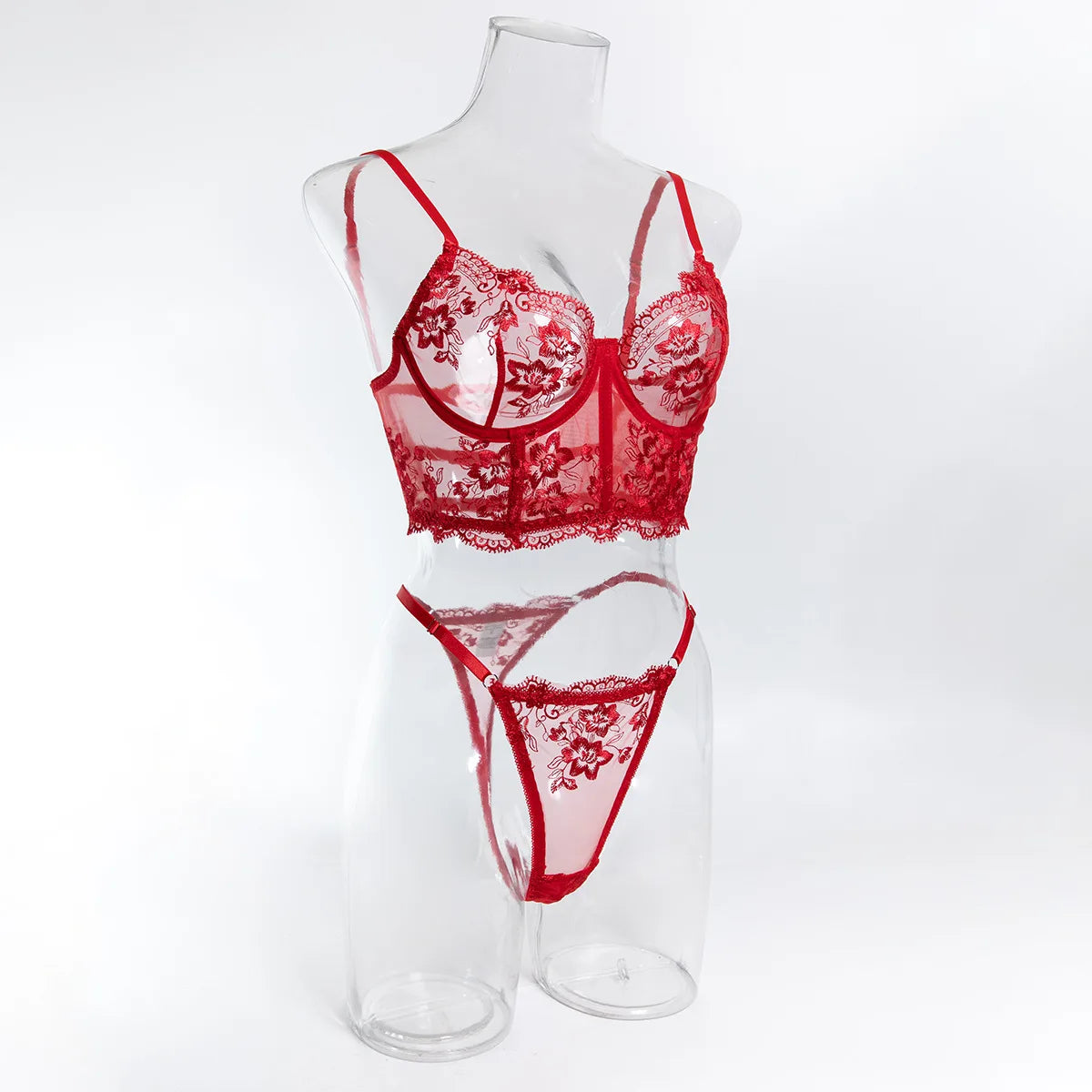 Romantique Sexy femme Lingere élégant Boudoir Corset soutien-gorge Hilitos 2PC ensemble voir à travers brodé français femme sous-vêtements