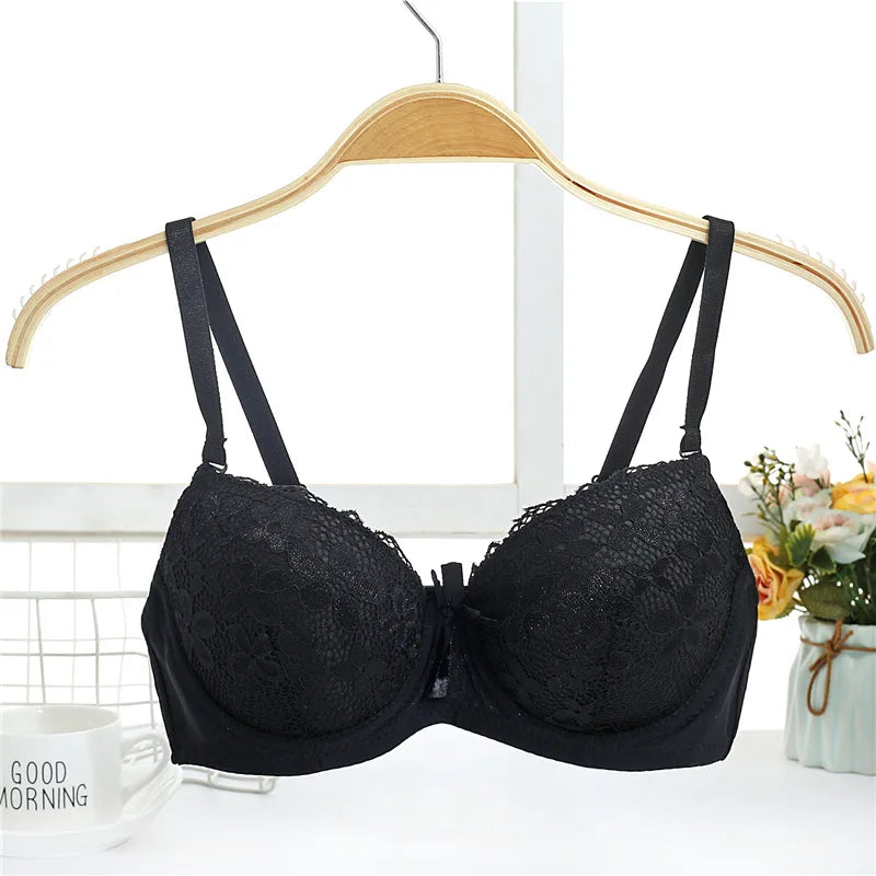 Soutien-gorge Push Up en dentelle pour femmes, avec armatures, nœud Sexy, Bralette, sous-vêtements féminins, Lingerie, bretelles réglables, brassière froncée, 2023