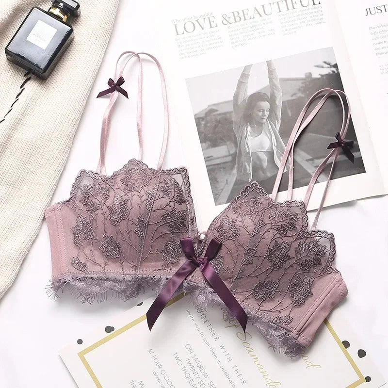 Soutien-gorge Sexy en dentelle brodée florale, sous-vêtements confortables et réglables pour femmes, bonnet 3/4, brassière sans fil pour filles, Bralette