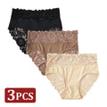 Sous-vêtements confortables taille haute pour femmes, 3 pièces, détails en dentelle florale exquise, slips de couleur unie, culottes décontractées au quotidien, nouvelle collection