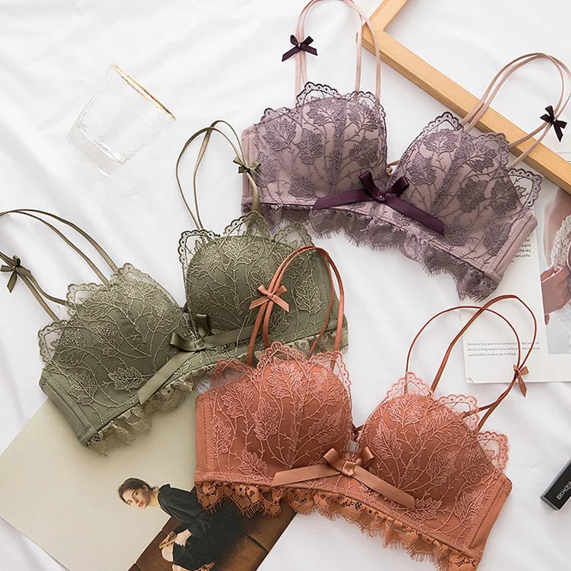 Soutien-gorge Sexy en dentelle brodée florale, sous-vêtements confortables et réglables pour femmes, bonnet 3/4, brassière sans fil pour filles, Bralette
