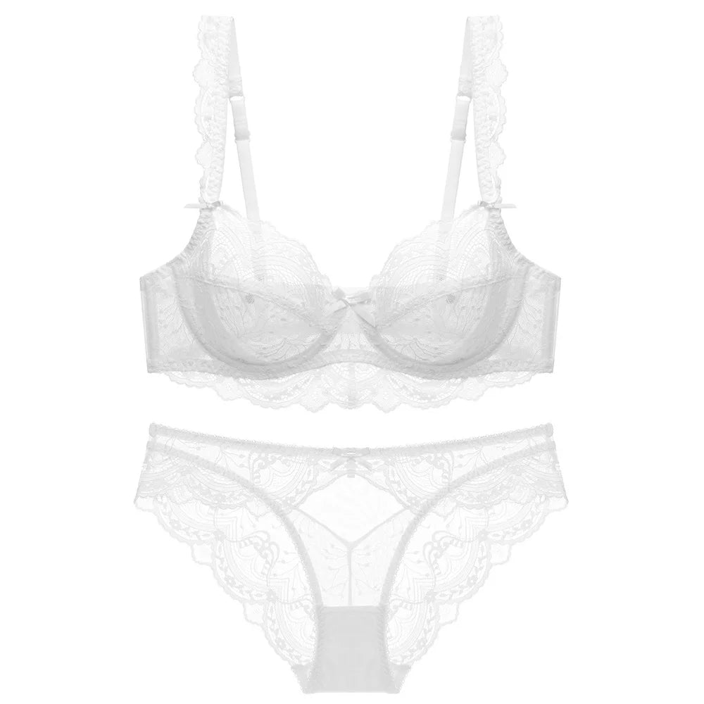 Soutien-gorge sexy en dentelle blanche ajouré nouveau soutien-gorge ultra-mince brassière sous-vêtements sexy grande taille B C D E tasse broderie femmes ensemble de lingerie