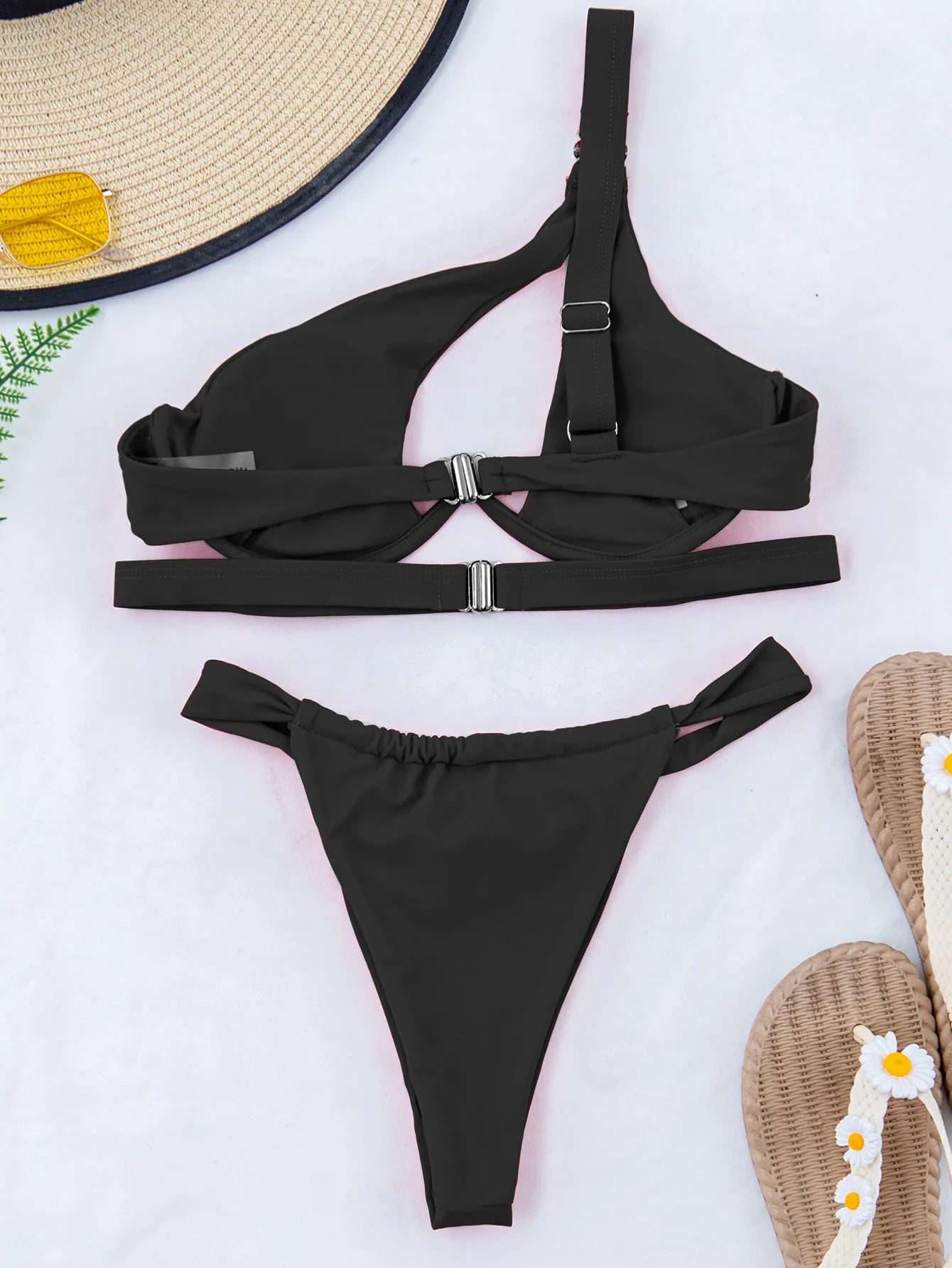 DEKA une épaule Bikini ensemble femmes solide Push Up à armatures maillots de bain vêtements de plage string maillot de bain Biquini plissé maillots de bain