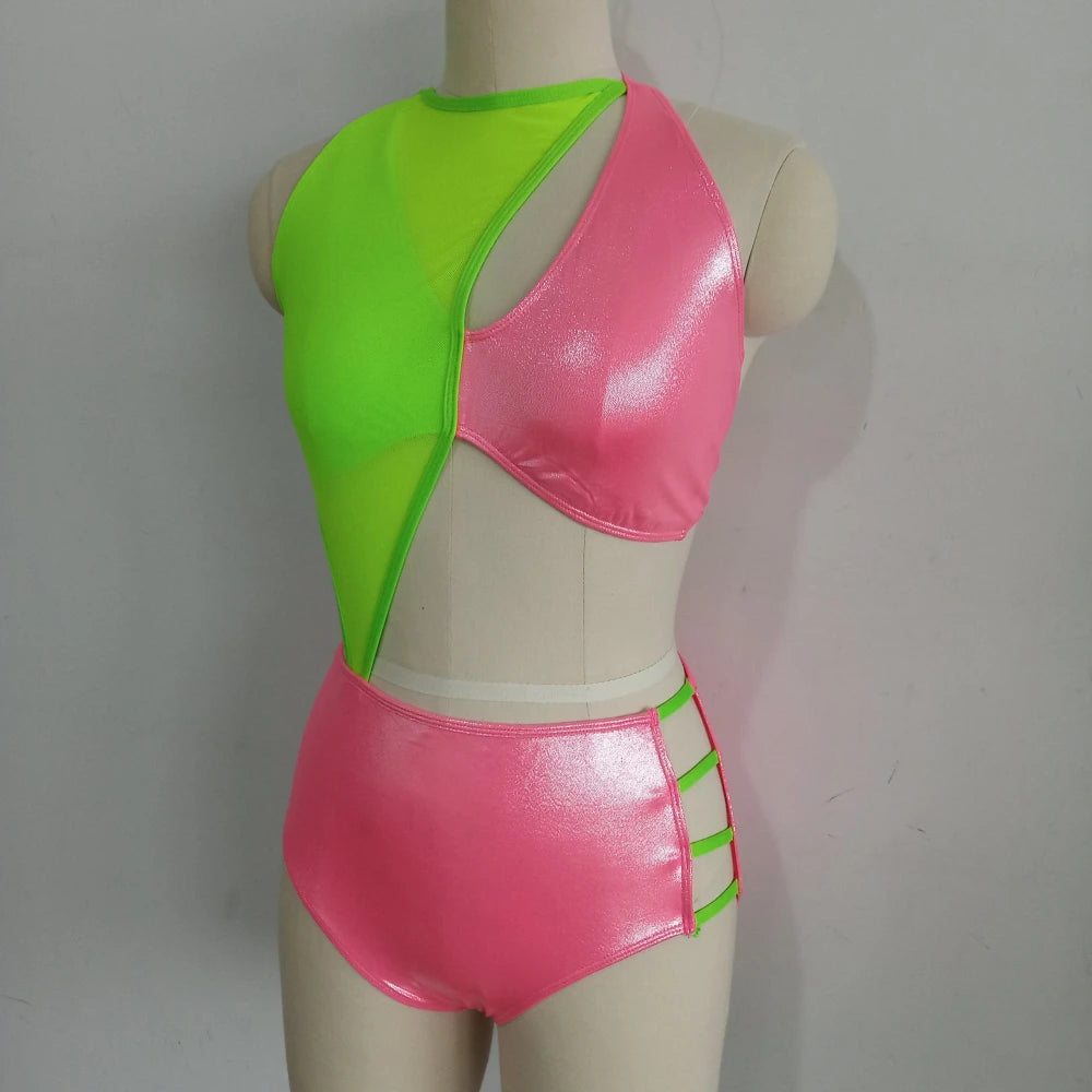 Combinaison de corps de ballet de danse moderne pour enfants, maille hologramme, costume d'entraînement pour filles, performance de groupe scolaire de danse, vente au détail et en gros