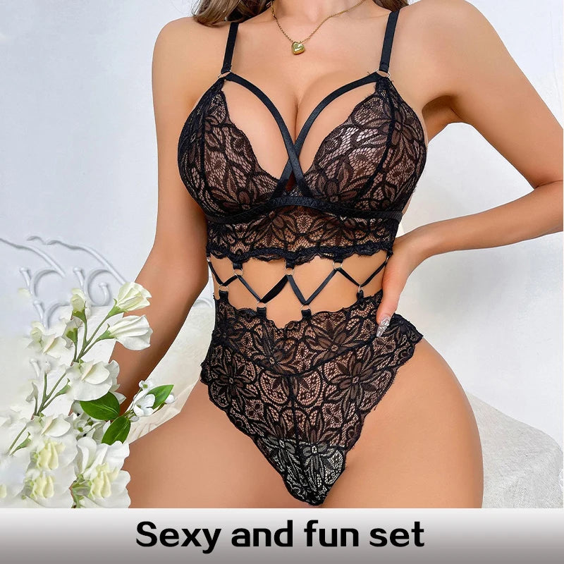 Ensemble de soutien-gorge et sous-vêtements College transparents pour femmes, bretelles initiées réglables, style fendu, sexy, nouveau, 2 pièces