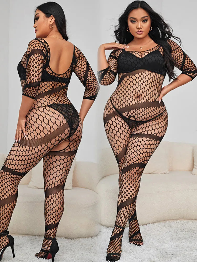 Sous-vêtements sexy une pièce pour femmes, collants en filet de pêche, lingerie pour dames, bas complets, vêtements en maille 7.0, boîtes de nuit, ensemble sexuel