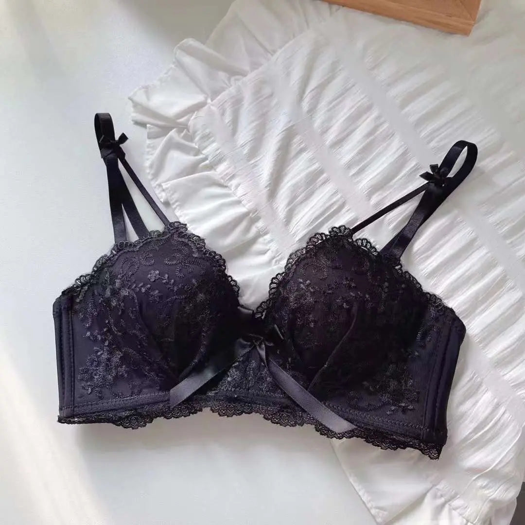 Soutien-gorge Sexy en dentelle brodée florale, sous-vêtements confortables et réglables pour femmes, bonnet 3/4, brassière sans fil pour filles, Bralette