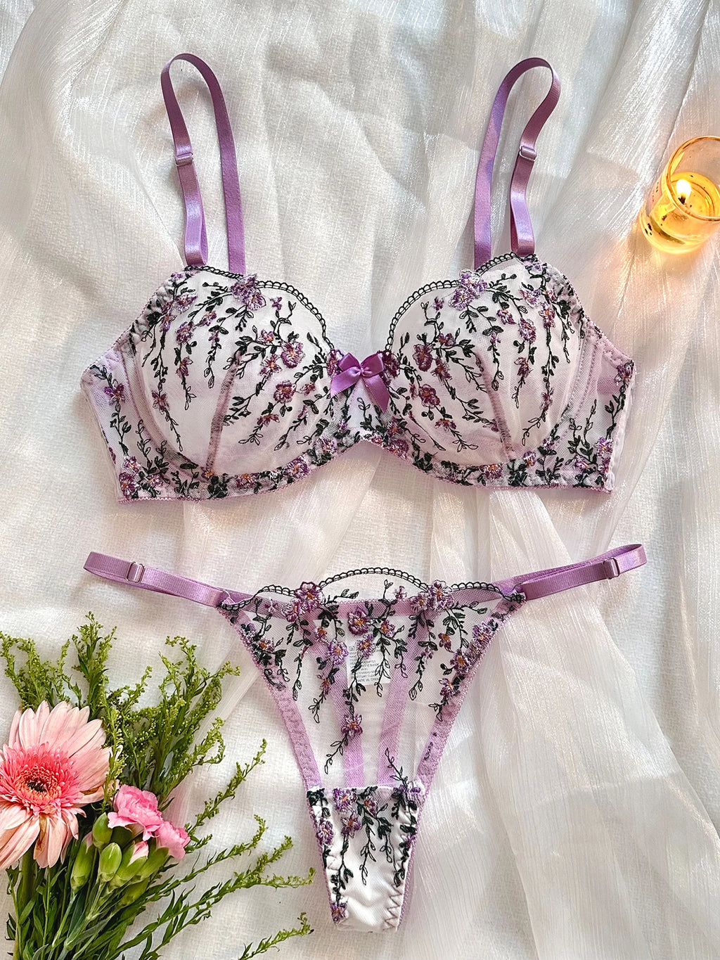 Soutien-gorge push-up en Tulle brodé, Lingerie féerique exotique, maille transparente, 3 pièces, vêtements intimes transparents pour femmes