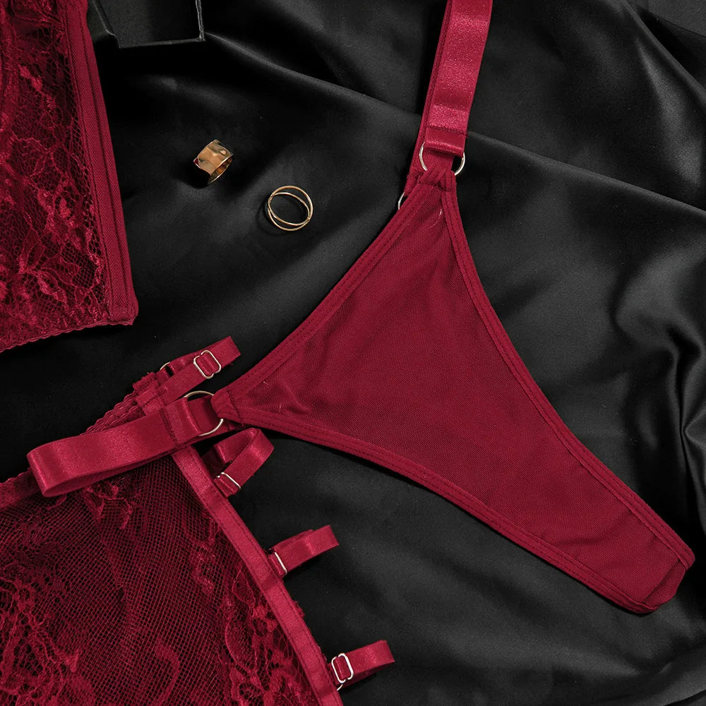 Ensembles de Lingerie sensuelle fantaisie, jarretelles ajourées sur le côté, sous-vêtements pour femmes, transparent en dentelle chaude, nouveaux tenues