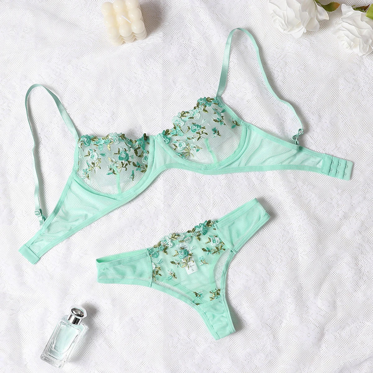 Ensemble deux pièces de lingerie transparente pour femme, string, soutiens-gorge push-up intimes, broderie, impression nœud papillon, sous-vêtements, vin, nouveau