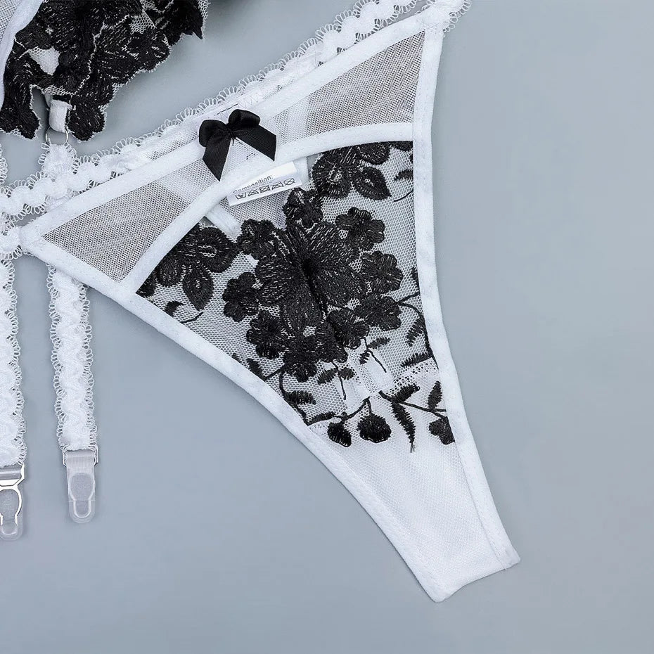 Ensemble de sous-vêtements en dentelle transparente pour femmes, lingerie sexy, soutien-gorge et slip, bas, vêtements de nuit, olympiques porno, 7.0