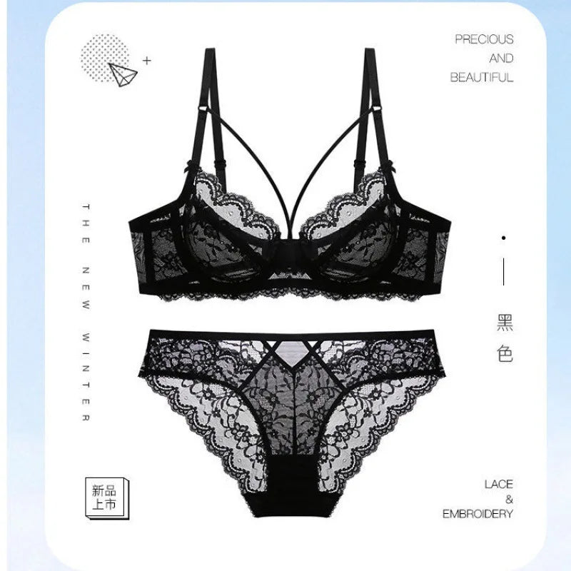Ensemble de soutien-gorge sexy en dentelle française, minimiseur pour buste grand transparent, lingerie Pure Desire avec découpe, best-seller toutes saisons