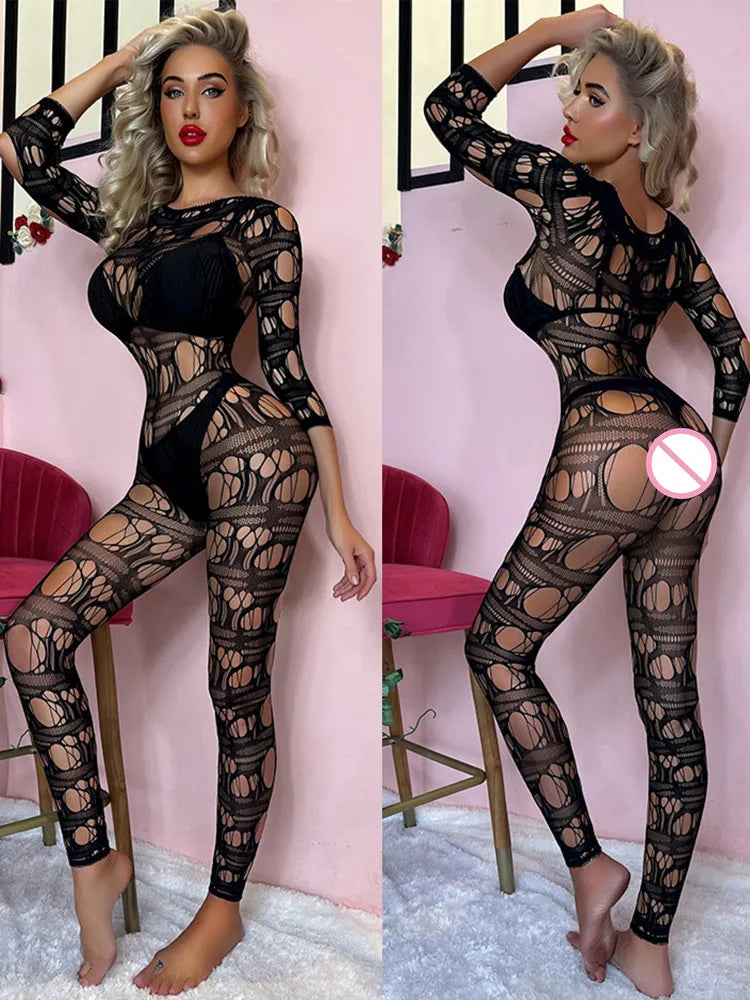 Sous-vêtements sexy une pièce pour femmes, collants en filet de pêche, lingerie pour dames, bas complets, vêtements en maille 7.0, boîtes de nuit, ensemble sexuel