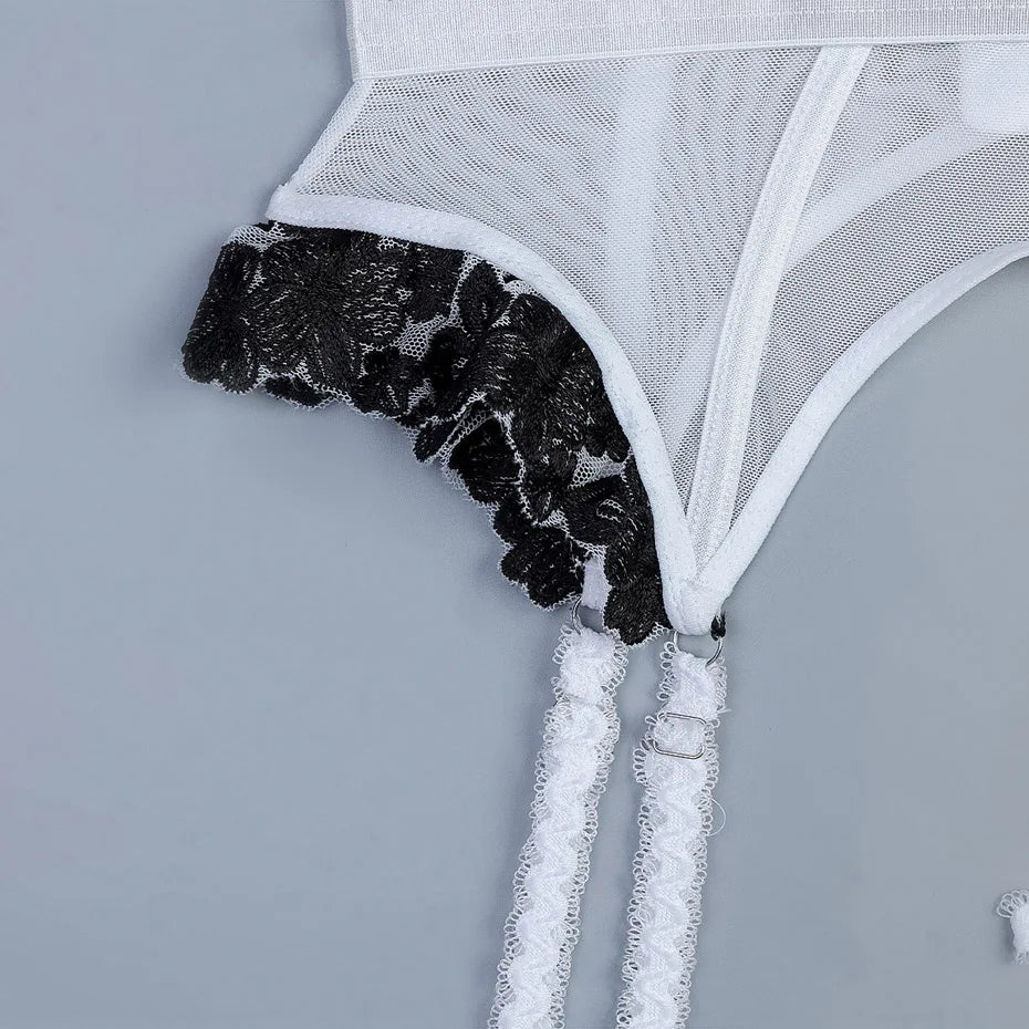 Ensemble de sous-vêtements en dentelle transparente pour femmes, lingerie sexy, soutien-gorge et slip, bas, vêtements de nuit, olympiques porno, 7.0