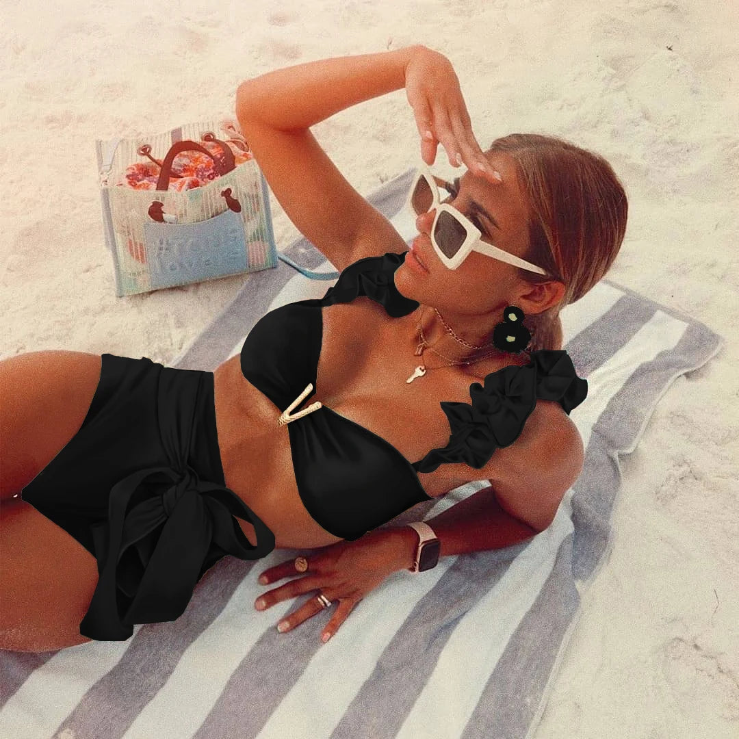 Deux pièces femmes Floral 2025 Push-Up rembourré soutien-gorge volants bandeau Bikini ensemble maillot de bain maillots de bain maillot de bain maillots de bain Biquini